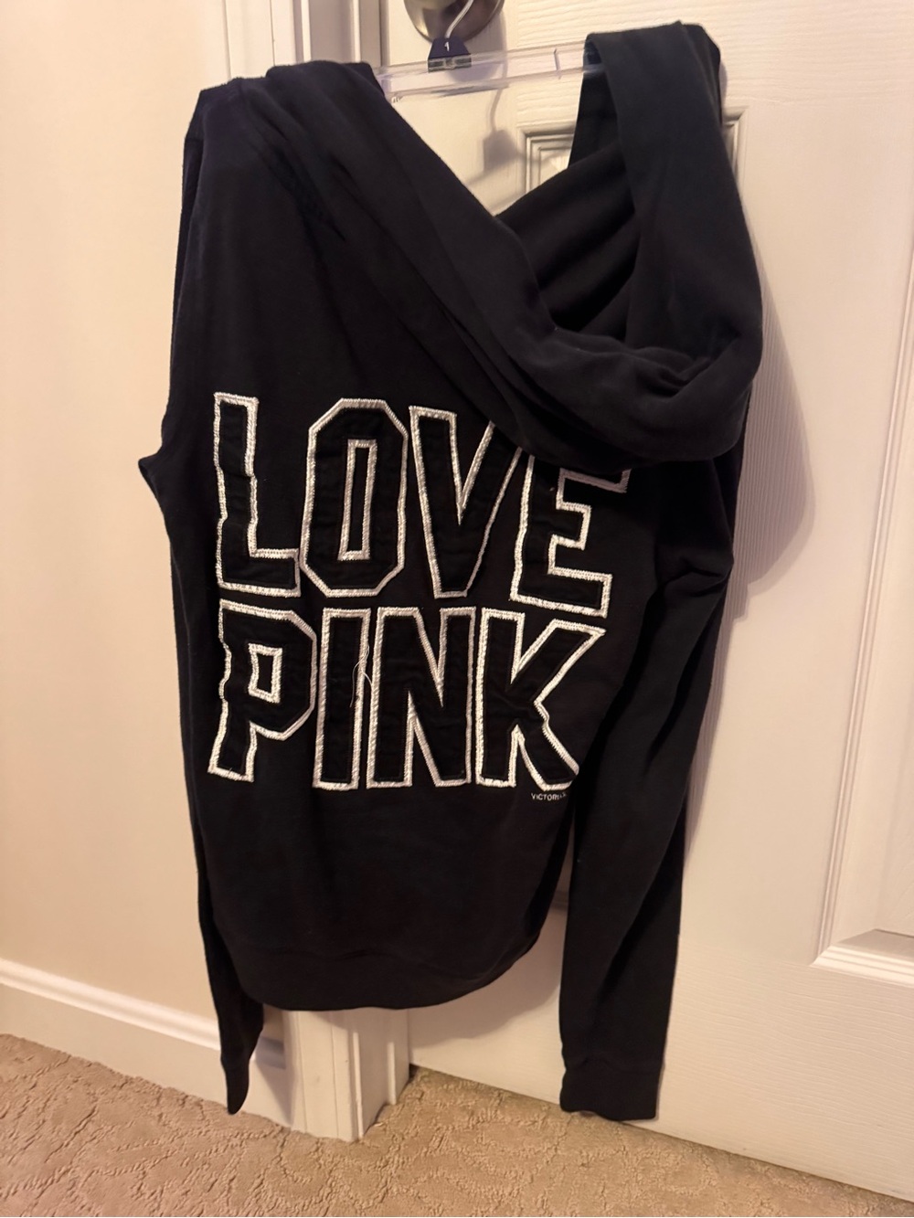 PINK Victoria's Secret Black Hooded Sweatshirt with 'LOVE PINK' Embroidery